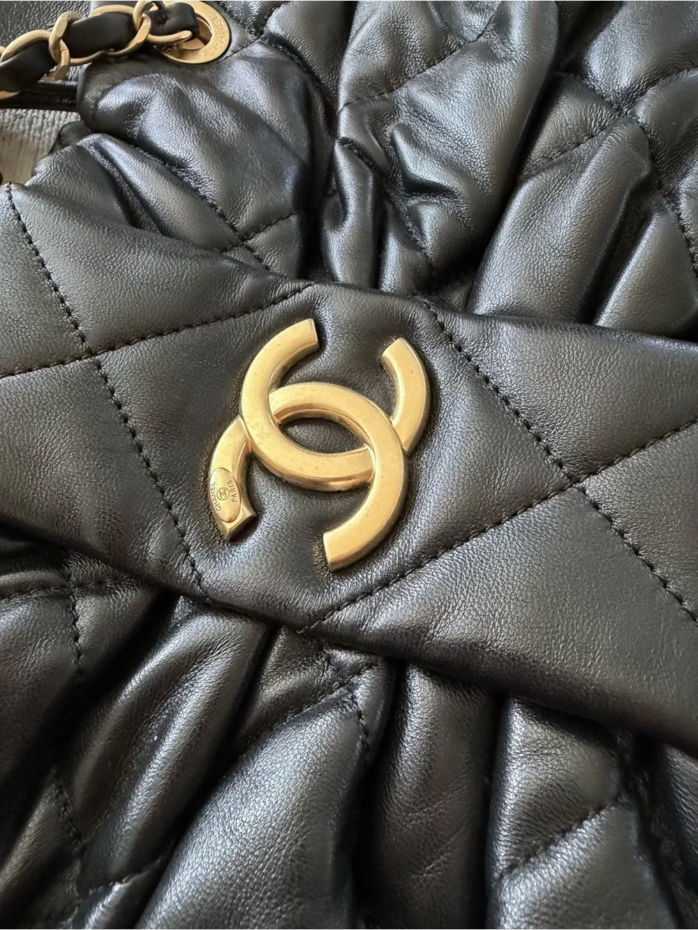 CHANEL 25k Bow Bag Medium Black Quilted Shoulder Bag with Gold CC